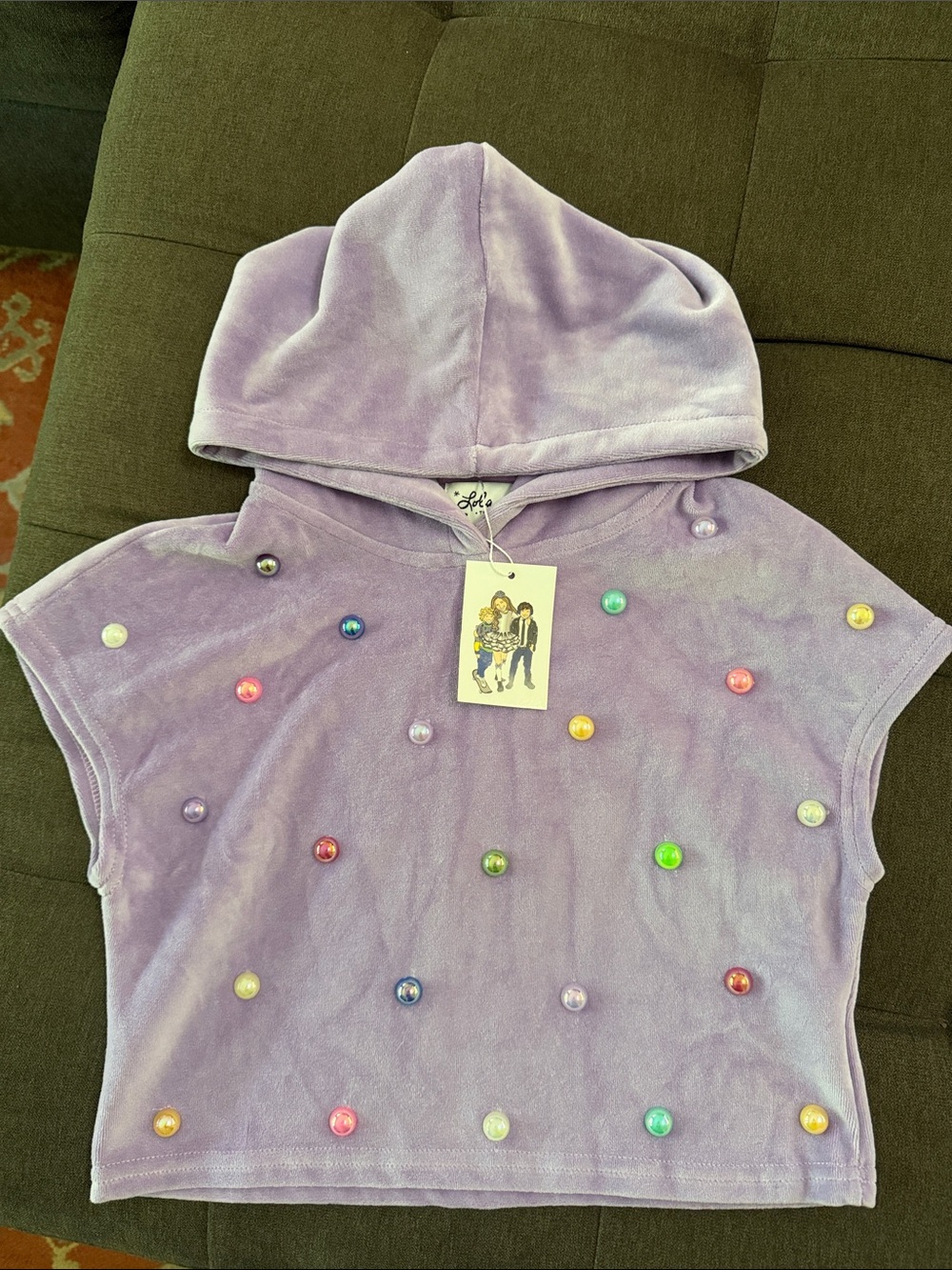 Lola + The Boys Lavender Hooded Velvet Poncho with Multicolor Beads